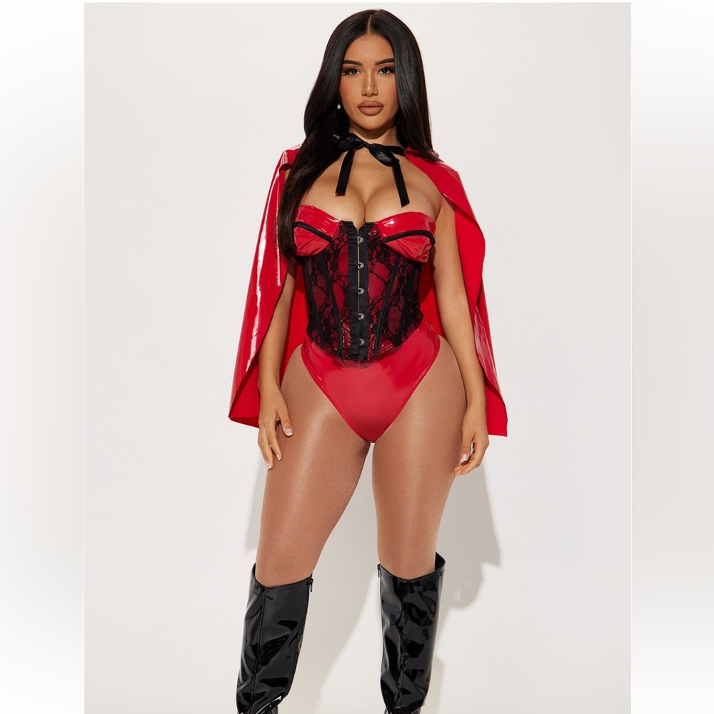 Red Lace-Up Shapewear Bodysuit